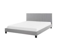 Beliani Bed Fabric Poitiers 140 X 200 Cm (Eu Double) Light Grey