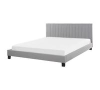 Beliani Bed Fabric Poitiers 160 X 200 Cm (Eu King Size) Light Grey
