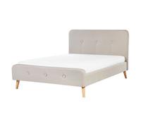 Beliani Bed Fabric Rennes 140 X 200 Cm Eu Double Light Beige