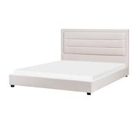 Beliani Bed Fabric Rouen 180 X 200 Cm (Eu Super King) Light Beige