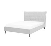 Beliani Bed Fabric Saverne 140 X 200 Cm (Eu Double) Light Grey