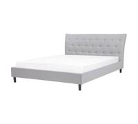 Beliani Bed Fabric Saverne 160 X 200 Cm (Eu King Size) Light Grey