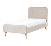 Beliani Bed Faux Linen Rennes 90 X 200 Cm (Eu Single) Light Beige
