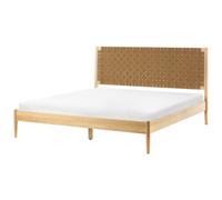 Beliani Bed Pine Wood Brunemont 180 X 200 Cm (Eu Super King) Light Brown