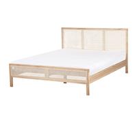 Beliani Bed Pine Wood Salernas 160 X 200 Cm (Eu King Size) Light Brown
