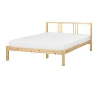 Beliani Bed Pine Wood Vannes 140 X 200 Cm (Eu Double) Light Brown