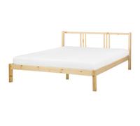 Beliani Bed Pine Wood Vannes 160 X 200 Cm Eu King Size Light Brown