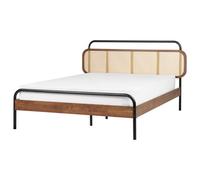 Beliani Bed Rattan BOUSSICOURT 140 x 200 cm (EU Double) Dark Brown, Brown