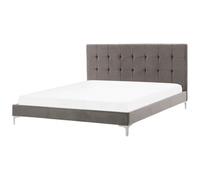 Beliani Bed Velvet Ambert 180 X 200 Cm (Eu Super King) Grey
