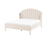 Beliani Bed Velvet Ambillou 140 X 200 Cm Eu Double Light Beige