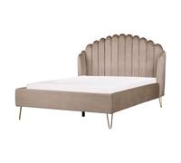 Beliani Bed Velvet Ambillou 140 X 200 Cm (Eu Double) Taupe