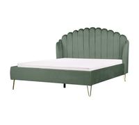 Beliani Bed Velvet Ambillou 160 X 200 Cm Eu King Size Green, Green