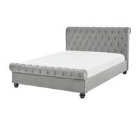 Beliani Bed Velvet Avallon 140 X 200 Cm Eu Double Grey, Grey