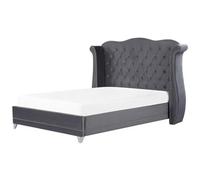 Beliani Bed Velvet Ayette 180 X 200 Cm Eu Super King Grey, Grey