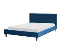 Beliani Bed Velvet Fitou 140 X 200 Cm Eu Double Dark Blue, Blue