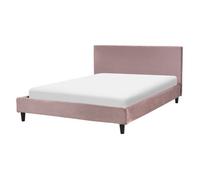 Beliani Bed Velvet Fitou 140 X 200 Cm Eu Double Pink, Pink