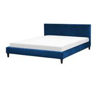 Beliani Bed Velvet Fitou 180 X 200 Cm Eu Super King Dark Blue, Blue