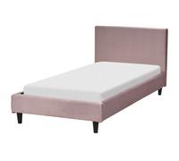 Modern Velvet EU Single Size Bed Frame 3ft Slatted Base Headboard Wooden Legs Panel Bed Pink Fitou