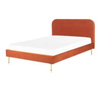 Beliani Bed Velvet Flayat 140 X 200 Cm (Eu Double) Orange