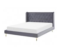 Beliani Bed Velvet Forbach 160 X 200 Cm (Eu King Size) Grey