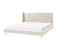 Beliani Bed Velvet Forbach 180 X 200 Cm (Eu Super King) Beige