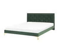 Beliani Bed Velvet Limoux 160 X 200 Cm Eu King Size Dark Green, Green