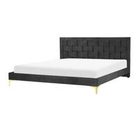 Beliani Bed Velvet Limoux 180 X 200 Cm Eu Super King Black, Black
