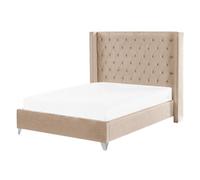 Beliani Bed Velvet Lubbon 140 X 200 Cm Eu Double Beige