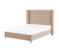 Beliani Bed Velvet Lubbon 160 X 200 Cm Eu King Size Beige