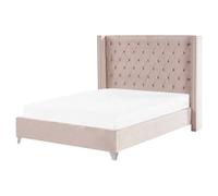 Beliani Bed Velvet Lubbon 160 X 200 Cm Eu King Size Pastel Pink, Pink