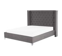 Beliani Bed Velvet Lubbon 180 X 200 Cm (Eu Super King) Grey