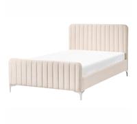 Beliani Bed Velvet Lunan 120 X 200 Cm (Eu Small Double) Light Beige