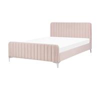 Beliani Bed Velvet Lunan 140 X 200 Cm (Eu Double) Pastel Pink