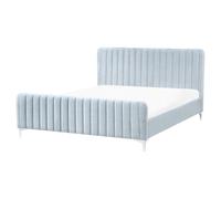 Beliani Bed Velvet Lunan 160 X 200 Cm (Eu King Size) Light Blue