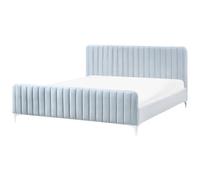 Beliani Bed Velvet Lunan 180 X 200 Cm (Eu Super King) Light Blue