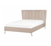 Beliani Bed Velvet Miribel 140 X 200 Cm (Eu Double) Taupe