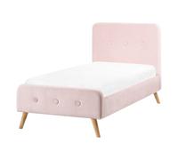 Beliani Bed Velvet RENNES 90 x 200 cm (EU Single) Pastel Pink, Pink