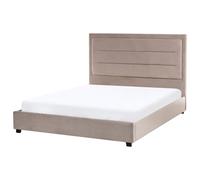 Beliani Bed Velvet Rouen 140 X 200 Cm (Eu Double) Taupe