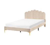 Beliani Bed Velvet Sauvian 140 X 200 Cm (Eu Double) Beige