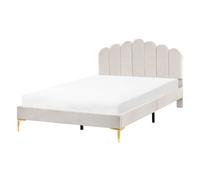 Beliani Bed Velvet Sauvian 140 X 200 Cm (Eu Double) Off-White