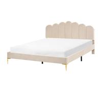 Beliani Bed Velvet Sauvian 160 X 200 Cm (Eu King Size) Beige