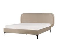 Beliani Bed Velvet Suzette 140 X 200 Cm (Eu Double) Beige