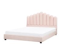 Beliani Bed Velvet Vincennes 180 X 200 Cm (Eu Super King) Pastel Pink