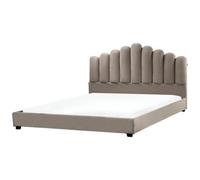 Beliani Bed Velvet Vincennes 180 X 200 Cm (Eu Super King) Taupe