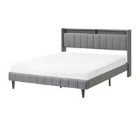 Beliani Bed With Led Beaulieu Fabric Dark Grey 160 X 200 Cm (Eu King Size) With Usb Port With Storage