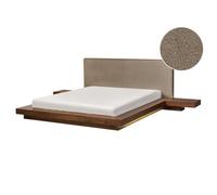Beliani Bed With Led Boucle Zen 160 X 200 Cm (Eu King Size) Brown Ash Wood