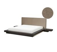 Beliani Bed With Led Boucle Zen 160 X 200 Cm (Eu King Size) Dark Ash Wood