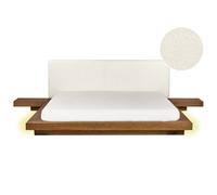 Beliani Eu Super King Size Boucle Headboard Bed With LED Light Wood Zen