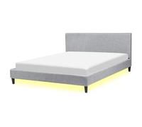 Bed with LED Fabric FITOU 160 x 200 cm (EU King Size) Light Grey