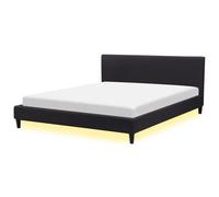 Beliani Bed With Led Fabric Fitou 180 X 200 Cm (Eu Super King) Black